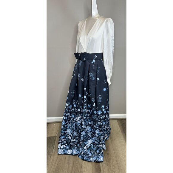 Sachin & Babi Zoe Floral Two-Tone Gown in Ivory Sapphire Floral Size US 4 $895 - Picture 4 of 7
